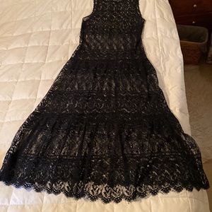 Black lace dress, elegant, chic, formal, 3/4 midi length